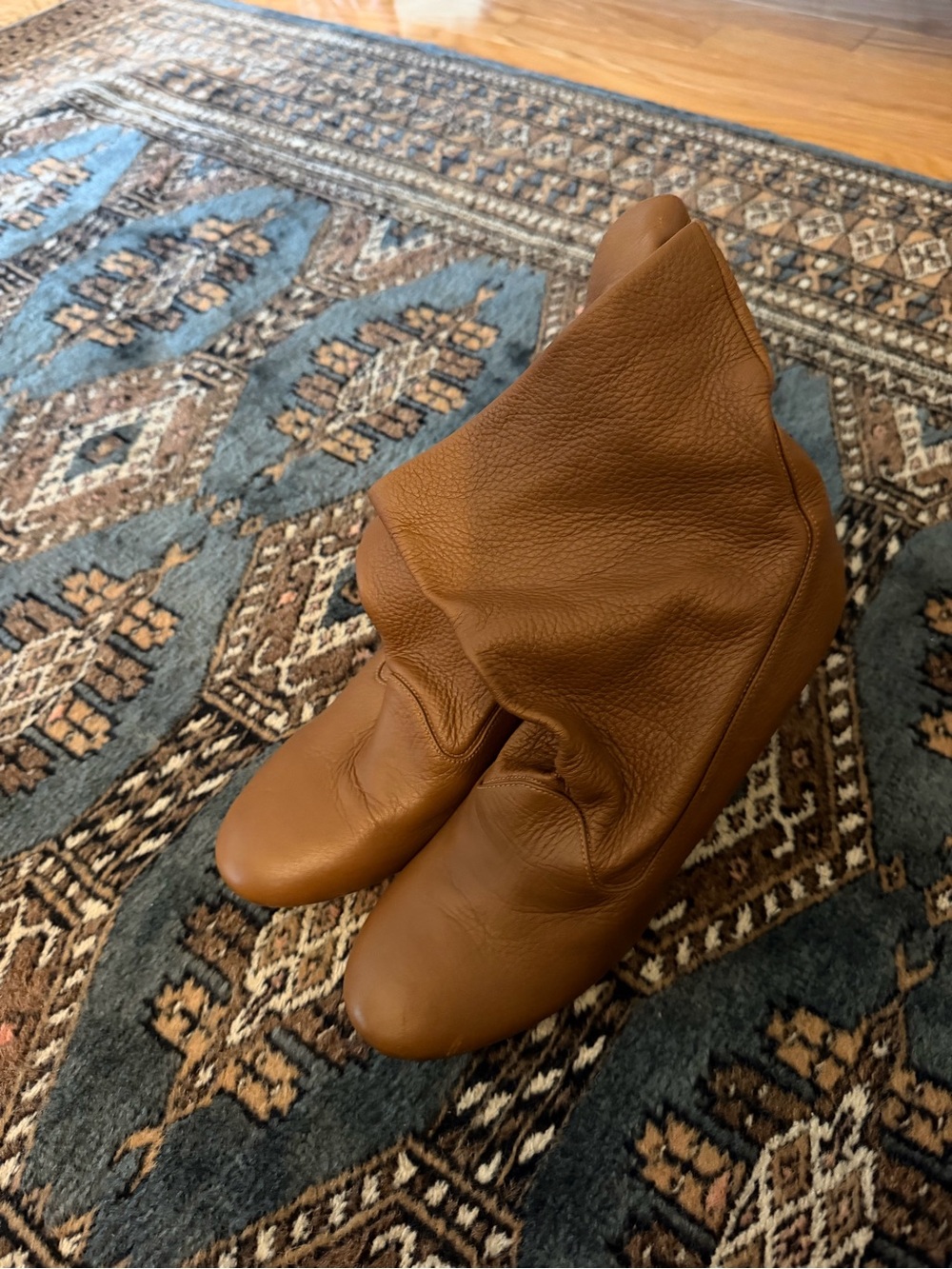 Agl Cognac Fold-Over Leather Ankle Booties